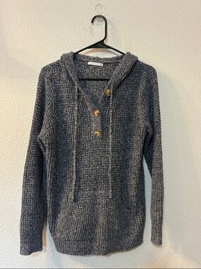 Staccato Charcoal Hooded Knit Pullover with Wooden Buttons
